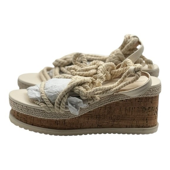 PrettyLittleThing White Rope Wedge Espadrille Lace Up Cork Platform Size 6 - Picture 4 of 7